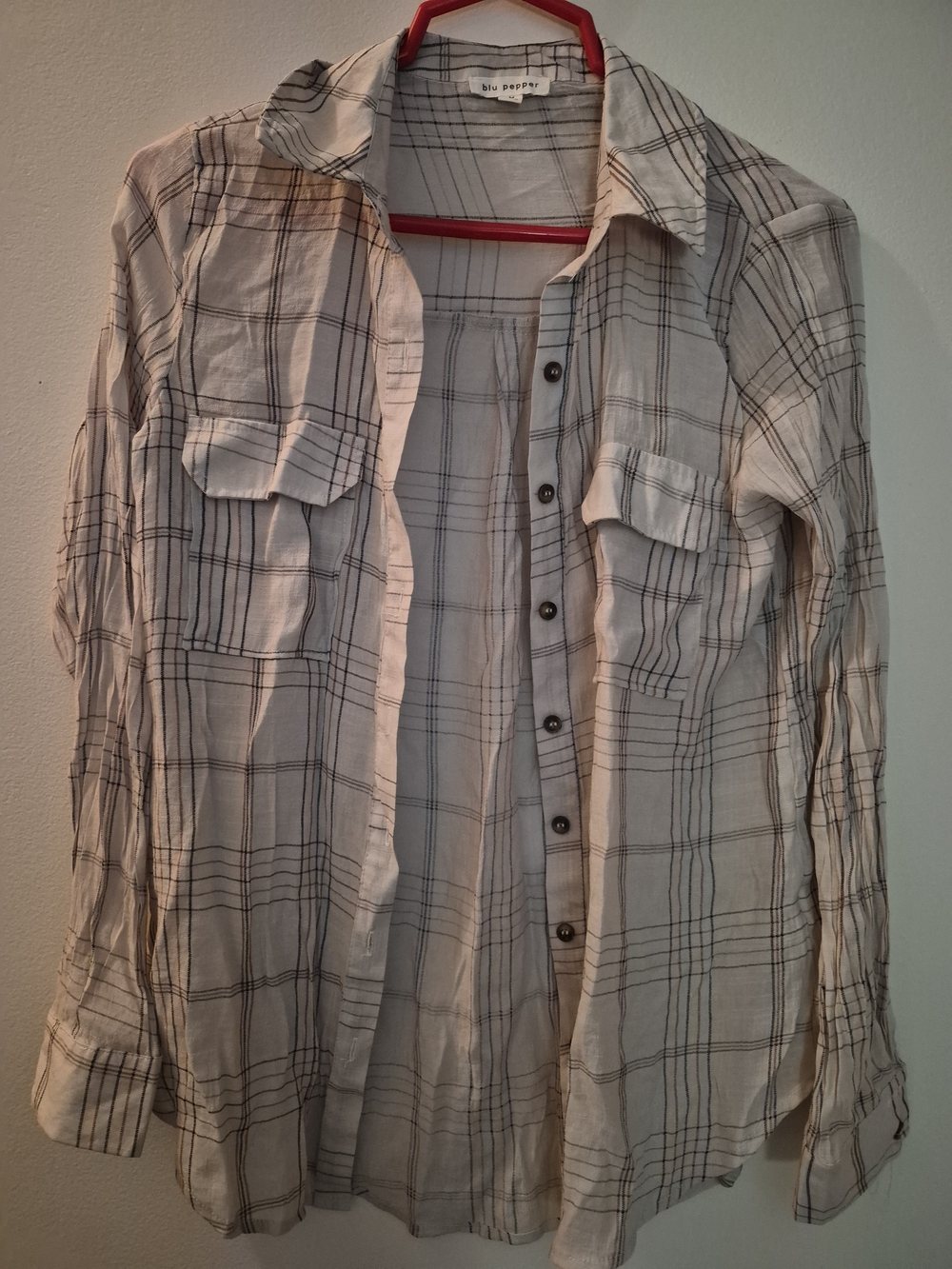 Blu Pepper Cream Plaid Button-Down Women's Shirt